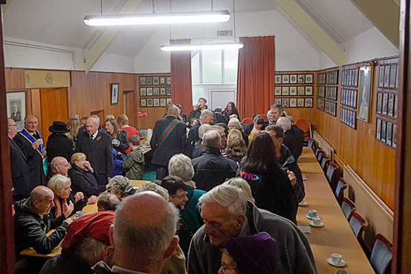 Crowded tea bar in Masonic Hall, Newgate